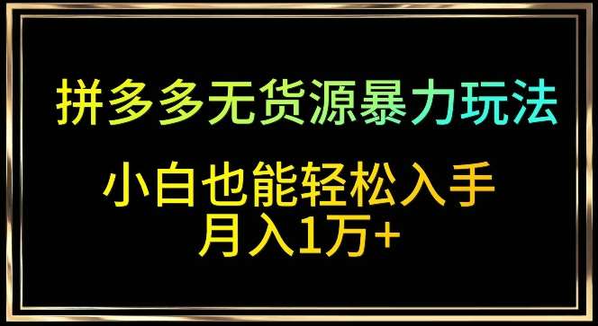 拼多多无货源暴力玩法,全程干货,小白也能轻松入手,月入1万+【揭秘】网创吧-网创项目资源站-副业项目-创业项目-搞钱项目网创吧