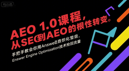 AEO 1.0 课程,从SEO到AE0的基命性转变,手把手教会你用AnswerEngineOptimization技术抢回流量网创吧-网创项目资源站-副业项目-创业项目-搞钱项目网创吧