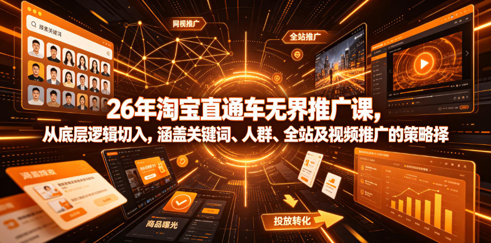26年淘宝直通车无界推广课,从底层逻辑切入,涵盖关键词、人群、全站及视频推广的策略选择网创吧-网创项目资源站-副业项目-创业项目-搞钱项目网创吧
