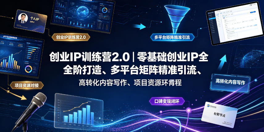 创业IP训练营2.0|零基础创业IP全阶打造、多平台矩阵精准引流、高转化内容写作、项目资源对接与口碑变现闭环课程网创吧-网创项目资源站-副业项目-创业项目-搞钱项目网创吧