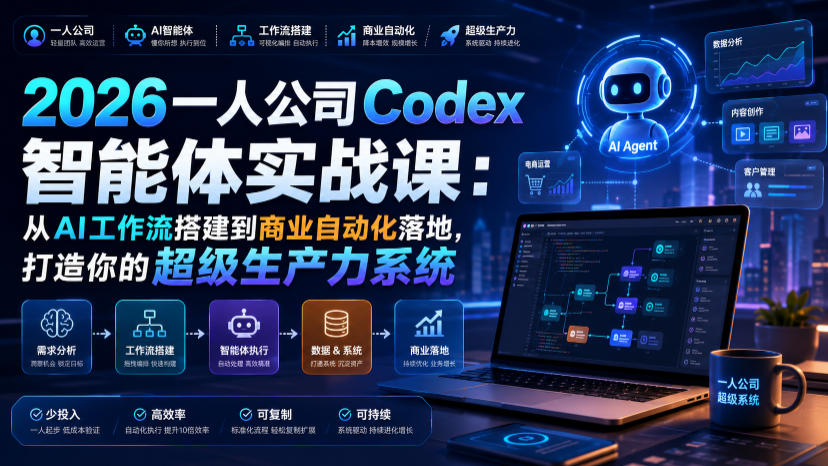 2026一人公司Codex智能体实战课:从AI工作流搭建到商业自动化落地,打造你的超级生产力系统网创吧-网创项目资源站-副业项目-创业项目-搞钱项目网创吧