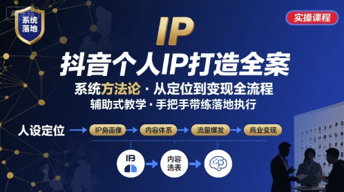 抖音个人IP系统落地实操大课，实操课程，辅助落地网创吧-网创项目资源站-副业项目-创业项目-搞钱项目网创吧