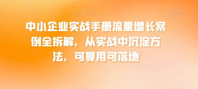 中小企业实战手册流量增长案例全拆解,从实战中沉淀方法,可复用可落地网创吧-网创项目资源站-副业项目-创业项目-搞钱项目网创吧