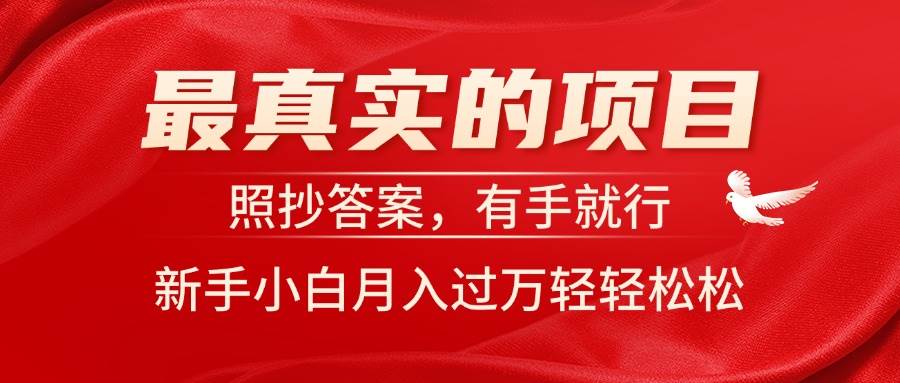 (11362期)最真实的项目,照抄答案,有手就行,新手小白月入过万轻轻松松网创吧-网创项目资源站-副业项目-创业项目-搞钱项目网创吧