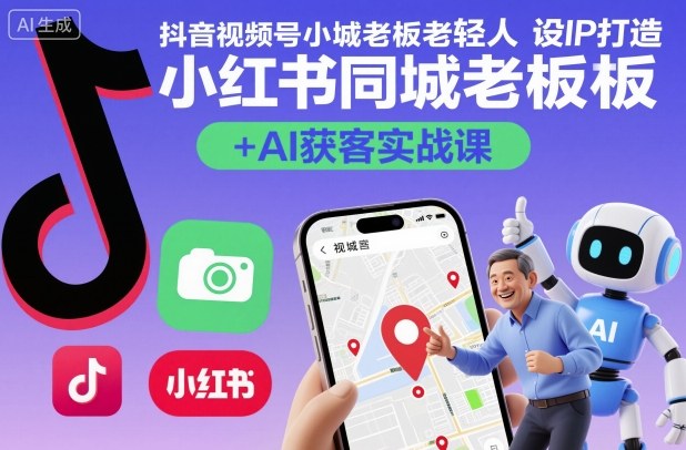 抖音视频号小红书同城老板轻人设IP打造+AI获客实战课，人设打造-算法拆解-拍摄剪辑-内容运营-AI创作网创吧-网创项目资源站-副业项目-创业项目-搞钱项目网创吧