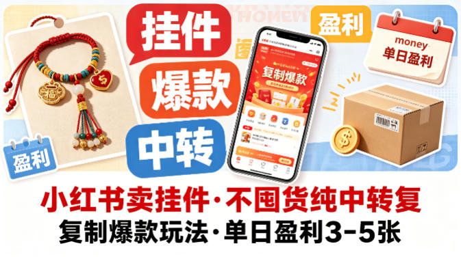 小红书卖挂件,不囤货纯中转复制爆款玩法,单日盈利3-5张网创吧-网创项目资源站-副业项目-创业项目-搞钱项目网创吧