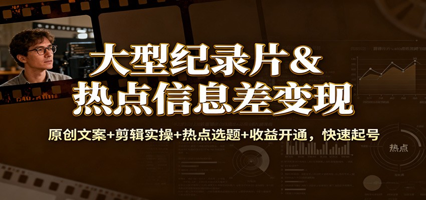 大型纪录片&热点信息差变现：原创文案+剪辑实操+热点选题+收益开通，快速起号网创吧-网创项目资源站-副业项目-创业项目-搞钱项目网创吧