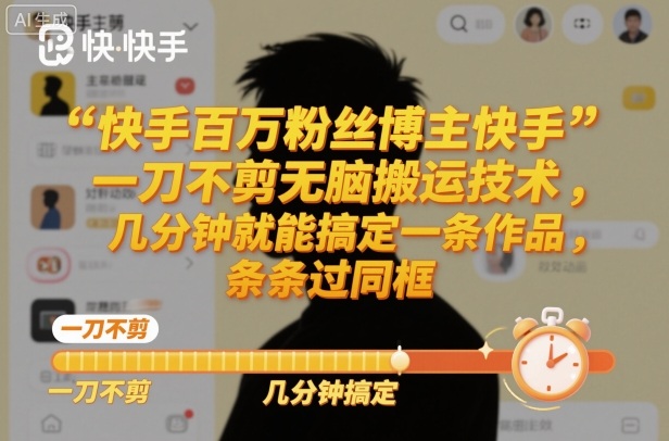 快手百万粉丝博主快手一刀不剪无脑搬运技术,几分钟就能搞定一条作品,条条过同框网创吧-网创项目资源站-副业项目-创业项目-搞钱项目网创吧