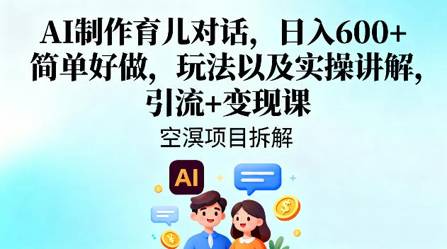 AI制作育儿对话，日入6张+，简单好做，玩法以及实操讲解，引流+变现课网创吧-网创项目资源站-副业项目-创业项目-搞钱项目网创吧
