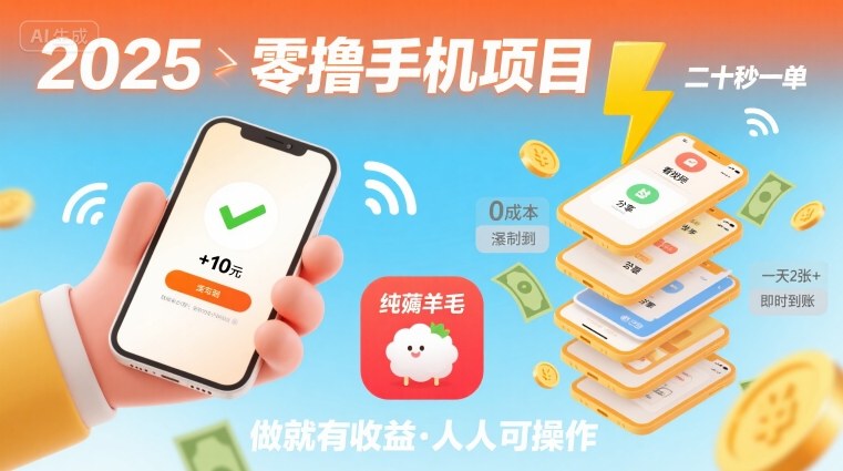 2025年零撸手机项目,二十秒一单,纯薅羊毛 一天2张+做就有网创吧-网创项目资源站-副业项目-创业项目-搞钱项目网创吧