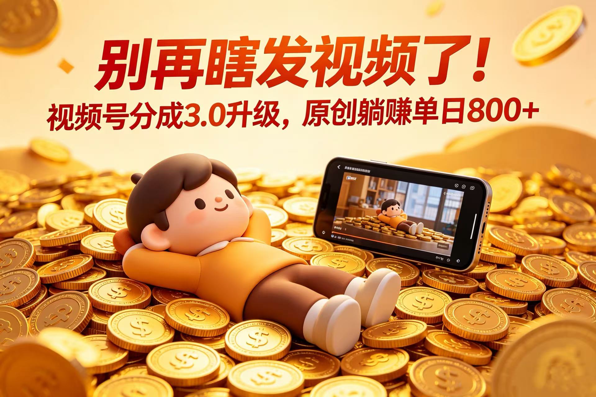别再瞎发视频了！视频号分成 3.0 升级，原创躺赚单日 800+网创吧-网创项目资源站-副业项目-创业项目-搞钱项目网创吧