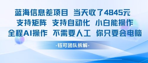 蓝海信息差项目当天收米1k+ 支持矩阵支持自动化小白能操作全程AI操作不需要人工你只要会电脑网创吧-网创项目资源站-副业项目-创业项目-搞钱项目网创吧