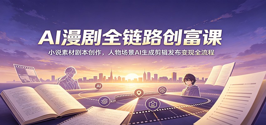AI漫剧全链路创富课：小说素材剧本创作，人物场景AI生成剪辑发布变现全流程网创吧-网创项目资源站-副业项目-创业项目-搞钱项目网创吧