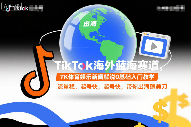 TikTok海外蓝海赛道,TK体育娱乐新闻解说0基础入门教学,流量稳,起号快,带你出海賺美刀网创吧-网创项目资源站-副业项目-创业项目-搞钱项目网创吧