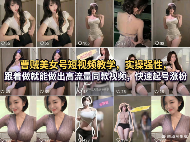 曹贼美女号短视频教学,实操性强,跟着做就能做出高流量同款视频,快速起号涨粉网创吧-网创项目资源站-副业项目-创业项目-搞钱项目网创吧
