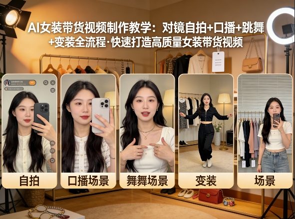 AI女装带货视频制作教学,对镜自拍、口播、跳舞、变装全流程,快速打造高质量女装带货视频网创吧-网创项目资源站-副业项目-创业项目-搞钱项目网创吧