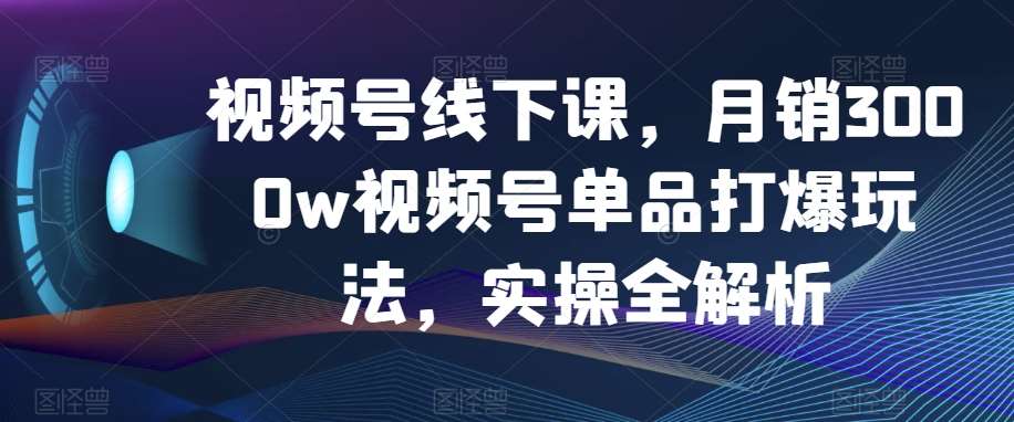 视频号线下课,月销3000w视频号单品打爆玩法,实操全解析网创吧-网创项目资源站-副业项目-创业项目-搞钱项目网创吧