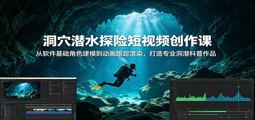 洞穴潜水探险短视频创作课：从软件基础角色建模到动画跟踪渲染，打造专业洞潜科普作品网创吧-网创项目资源站-副业项目-创业项目-搞钱项目网创吧