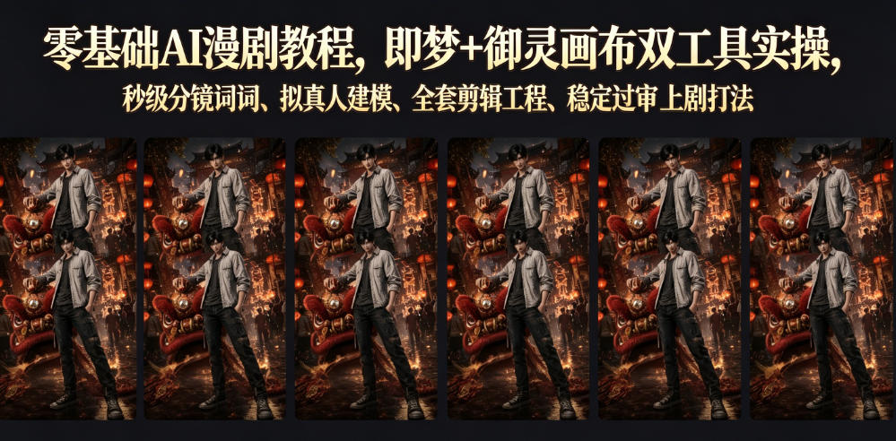 零基础AI漫剧教程,即梦+御灵画布双工具实操,秒级分镜提示词、拟真人建模、全套剪辑工程、稳定过审上剧打法网创吧-网创项目资源站-副业项目-创业项目-搞钱项目网创吧