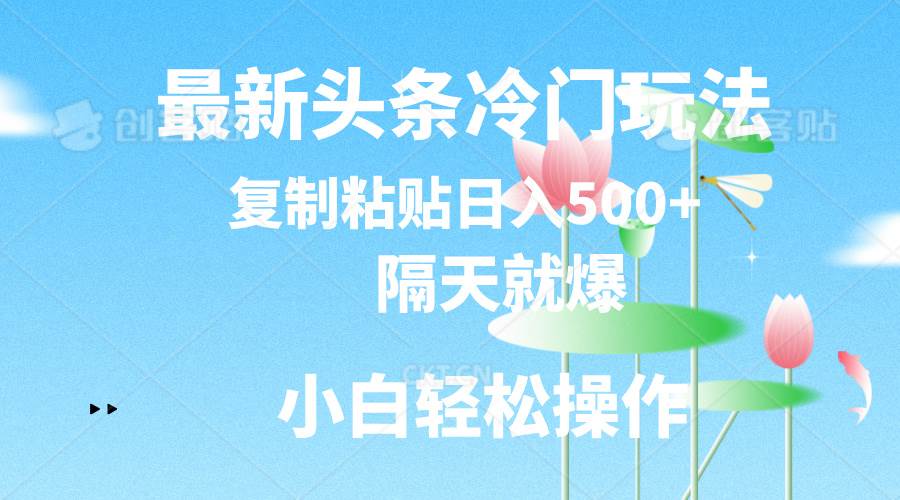 (11414期)最新头条冷门玩法,隔天就爆,复制粘贴日入500+网创吧-网创项目资源站-副业项目-创业项目-搞钱项目网创吧