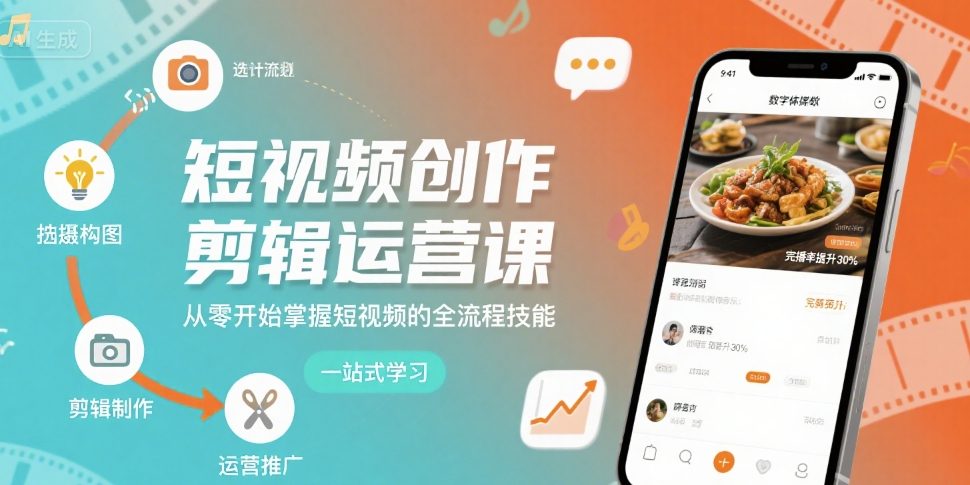 短视频创作剪辑运营课,从零开始掌握短视频的全流程技能网创吧-网创项目资源站-副业项目-创业项目-搞钱项目网创吧