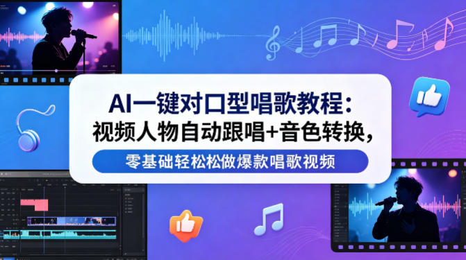 AI一键对口型唱歌教程:视频人物自动跟唱+音色转换,零基础轻松做爆款唱歌视频网创吧-网创项目资源站-副业项目-创业项目-搞钱项目网创吧