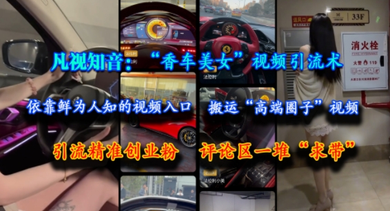 凡视知音:“香车美女”视频引流术,依靠鲜为人知的视频入口,搬运“高端圈子”视频,引流精准创业粉,评论区一堆“求带”网创吧-网创项目资源站-副业项目-创业项目-搞钱项目网创吧