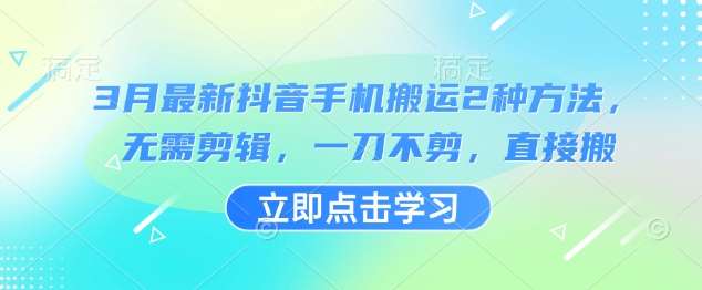 3月最新抖音手机搬运2种方法，无需剪辑，一刀不剪，直接搬网创吧-网创项目资源站-副业项目-创业项目-搞钱项目网创吧