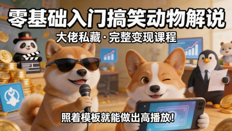 零基础入门搞笑动物解说,大佬私藏完整变现课程,照着模板就能做出高播放网创吧-网创项目资源站-副业项目-创业项目-搞钱项目网创吧