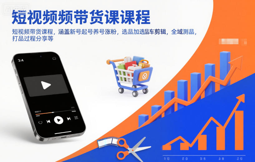 短视频带货课程,涵盖新号起号养号涨粉,选品加选品车剪辑,全域测品,打品过程分享等网创吧-网创项目资源站-副业项目-创业项目-搞钱项目网创吧