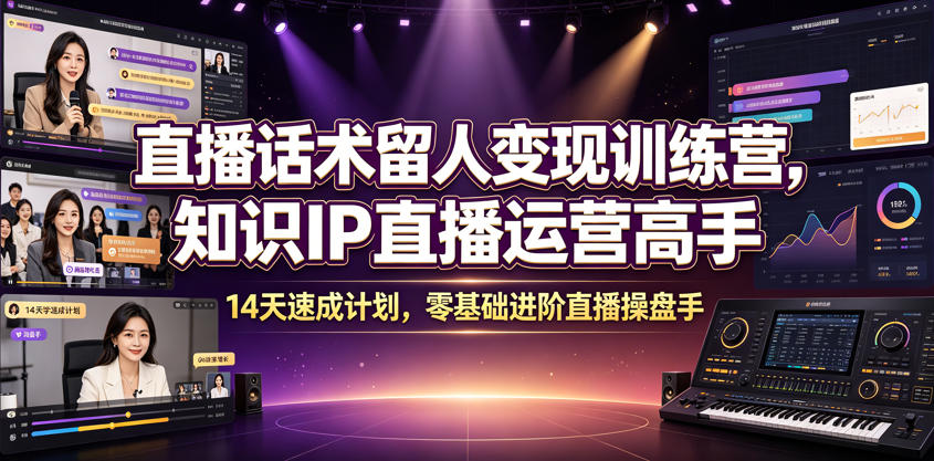 直播话术留人变现训练营，知识IP直播运营高手，14天速成计划，零基础进阶直播操盘手网创吧-网创项目资源站-副业项目-创业项目-搞钱项目网创吧