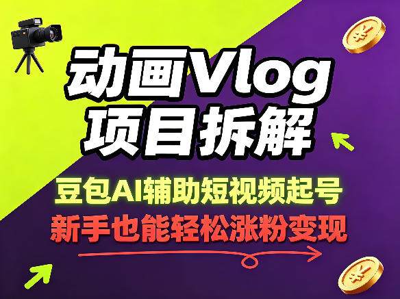 动画Vlog项目拆解，豆包AI辅助短视频起号，新手也能轻松涨粉，43条作品涨粉8.3W网创吧-网创项目资源站-副业项目-创业项目-搞钱项目网创吧