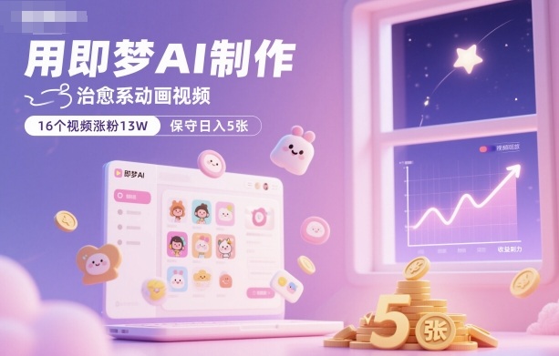 用即梦AI制作治愈系动画视频，16个视频涨粉13W，保守日入5张网创吧-网创项目资源站-副业项目-创业项目-搞钱项目网创吧