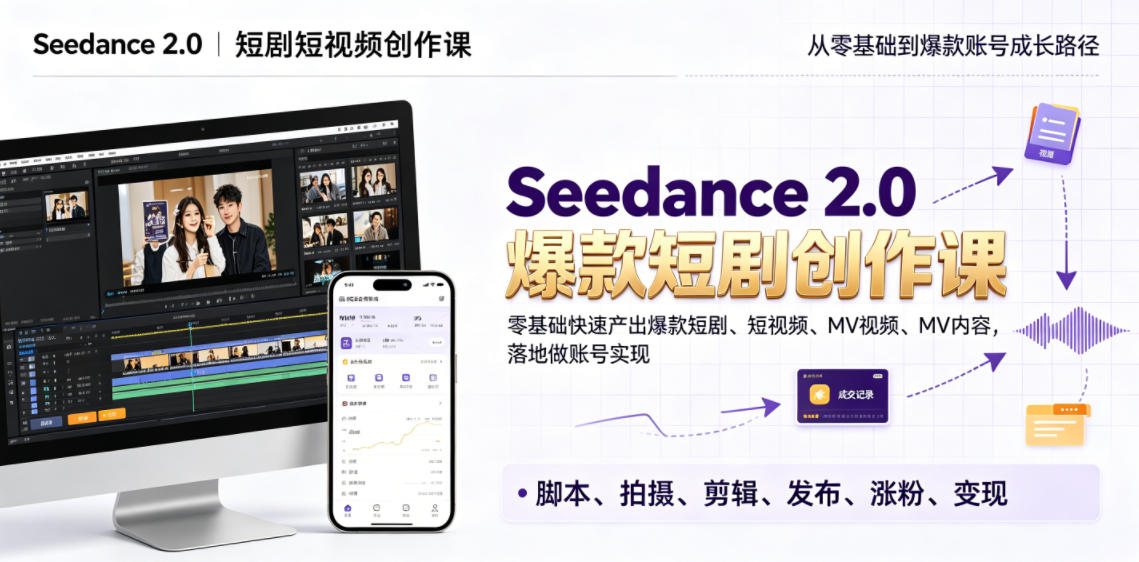 Seedance 2.0短剧短视频创作课,零基础快速产出爆款短剧、短视频、MV内容,落地做账号实现变现网创吧-网创项目资源站-副业项目-创业项目-搞钱项目网创吧