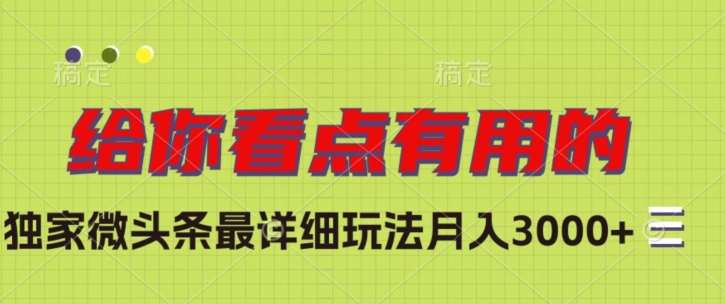 独家微头条最详细玩法，月入3000+【揭秘】网创吧-网创项目资源站-副业项目-创业项目-搞钱项目网创吧