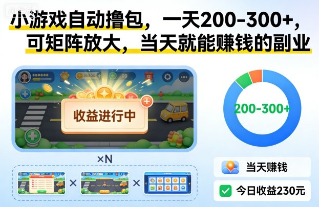 小游戏自动撸包,一天200-300+,可矩阵放大,当天就能賺钱的副业【揭秘】网创吧-网创项目资源站-副业项目-创业项目-搞钱项目网创吧