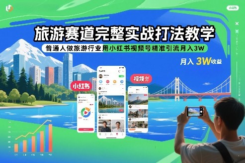 旅游赛道完整实战打法教学,普通人做旅游行业用小红书视频号精准引流月入3W网创吧-网创项目资源站-副业项目-创业项目-搞钱项目网创吧