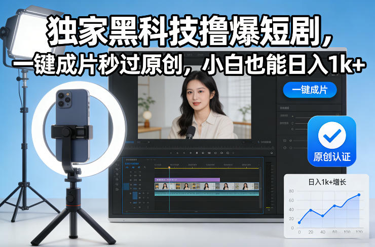 独家黑科技撸爆短剧,一键成片秒过原创,小白也能日入1k+【揭秘】网创吧-网创项目资源站-副业项目-创业项目-搞钱项目网创吧