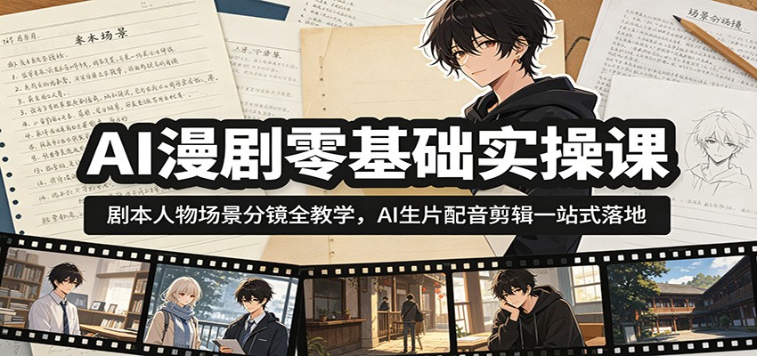 AI漫剧零基础实操课：剧本人物场景分镜全教学，AI生片配音剪辑一站式落地网创吧-网创项目资源站-副业项目-创业项目-搞钱项目网创吧