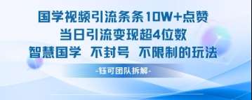 国学视频引流条条10W+点赞当日引流变现超4位数网创吧-网创项目资源站-副业项目-创业项目-搞钱项目网创吧