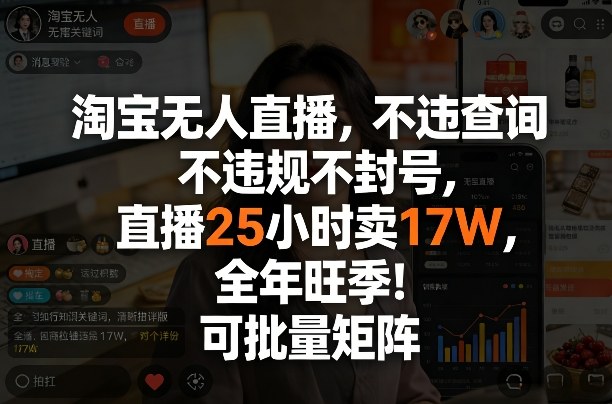 淘宝无人直播，不违规不封号，直播25小时卖17W，全年旺季！可批量矩阵【揭秘】网创吧-网创项目资源站-副业项目-创业项目-搞钱项目网创吧