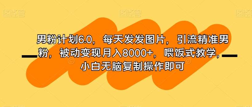 男粉计划6.0,每天发发图片,引流精准男粉,被动变现月入8000+,喂饭式教学,小白无脑复制操作即可网创吧-网创项目资源站-副业项目-创业项目-搞钱项目网创吧