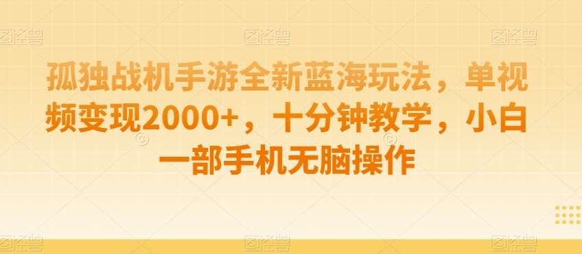 孤独战机手游全新蓝海玩法,单视频变现2000+,十分钟教学,小白一部手机无脑操作【揭秘】网创吧-网创项目资源站-副业项目-创业项目-搞钱项目网创吧