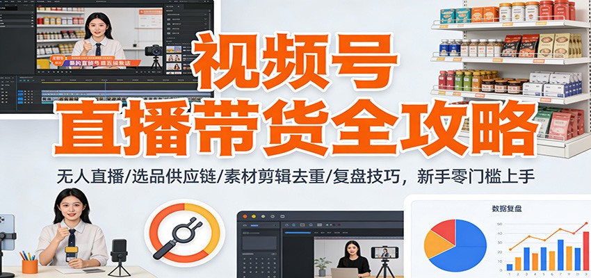 视频号直播带货全攻略：无人直播/选品供应链/素材剪辑去重/复盘技巧，零门槛上手网创吧-网创项目资源站-副业项目-创业项目-搞钱项目网创吧
