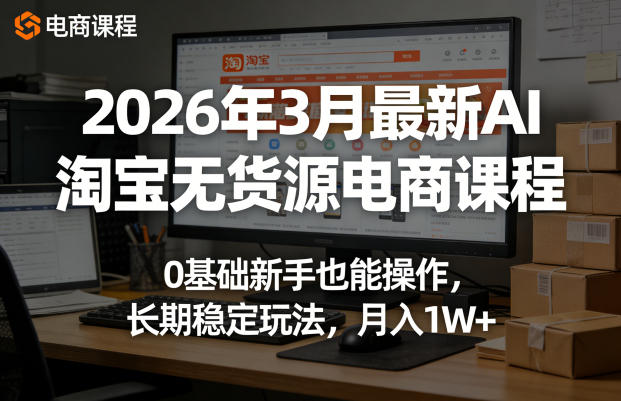 2026年3月最新AI淘宝无货源电商课程,0基础新手也能操作,长期稳定玩法,月入1W+网创吧-网创项目资源站-副业项目-创业项目-搞钱项目网创吧