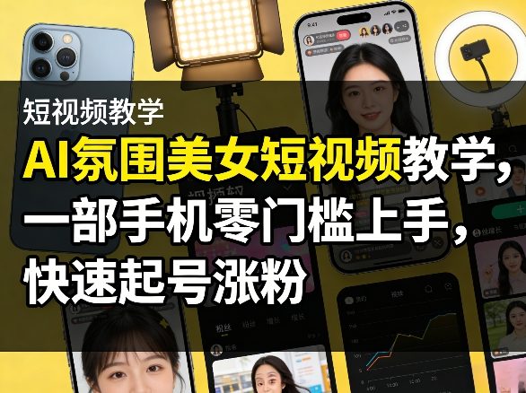 AI氛围美女短视频教学,一部手机零门槛上手,快速起号涨粉网创吧-网创项目资源站-副业项目-创业项目-搞钱项目网创吧