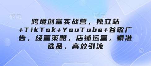 跨境创富实战营,独立站+TikTok+YouTube+谷歌广告,经营策略,店铺运营,精准选品,高效引流网创吧-网创项目资源站-副业项目-创业项目-搞钱项目网创吧