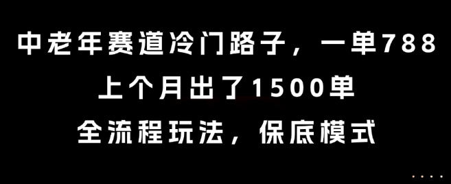 中老年赛道冷门路子，一单788，上个月出了1500单，全流程玩法，保底模式【揭秘】网创吧-网创项目资源站-副业项目-创业项目-搞钱项目网创吧