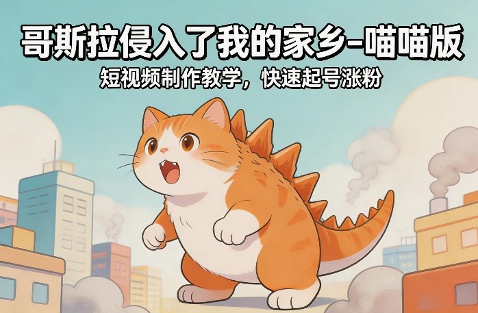 哥斯拉侵入了我的家乡–喵喵版短视频制作教学,快速起号涨粉网创吧-网创项目资源站-副业项目-创业项目-搞钱项目网创吧