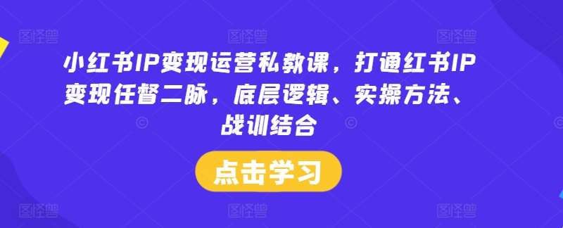 小红书IP变现运营私教课,打通红书IP变现任督二脉,底层逻辑、实操方法、战训结合网创吧-网创项目资源站-副业项目-创业项目-搞钱项目网创吧